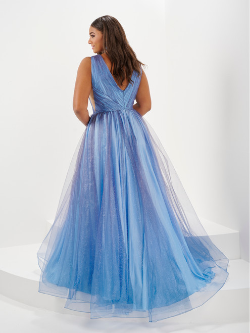 Tiffany Love 16134 Sparkle Ombre Tulle V-Neck Long Dress