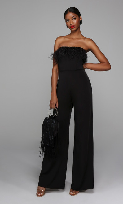 Alyce Paris 1706 Strapless Feather Accents Long Jumpsuit