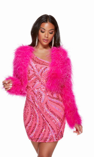 Alyce Paris 700 Feathers Neon Cropped Formal Short Jacket
