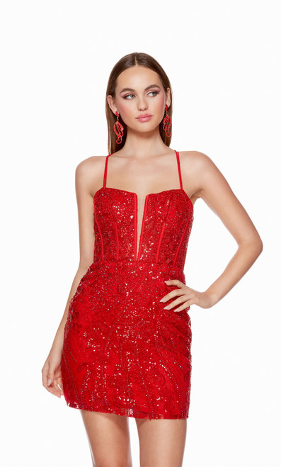 Alyce Paris 4617 Sequins Glitter Tulle Straight Short Dress