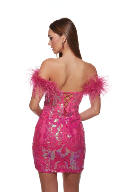 Alyce Paris 4621 Sequins Feathers Off Shoulder Short Dress