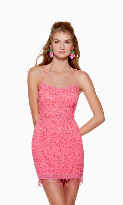 Alyce Paris 4680 Hand Beaded Scoop Neck Straight Short Dress