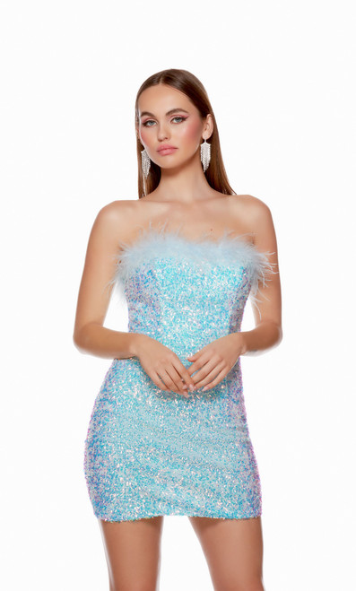 Alyce Paris 4767 Feathers Strapless Straight Short Dress