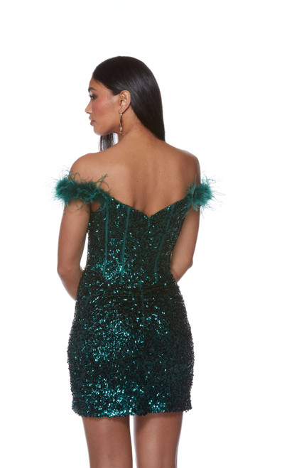 Alyce Paris 4768 Sequin Feather Off The Shoulder Short Dress