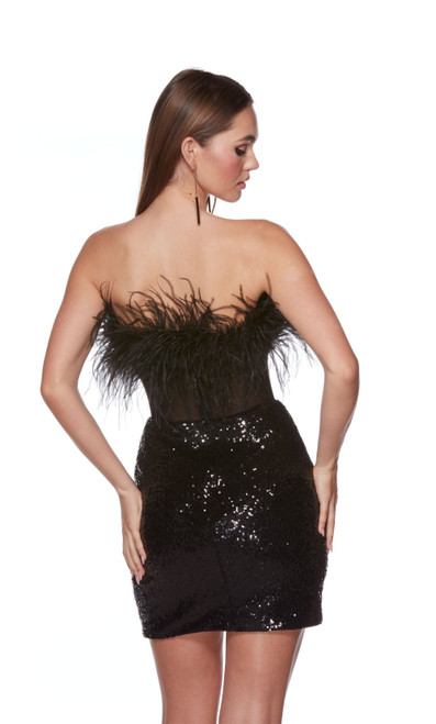 Alyce Paris 4799 Sequins Feathers Strapless Short Dress