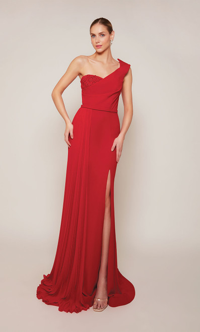 Alyce Paris 27650 Georgette One Shoulder Straight Long Dress