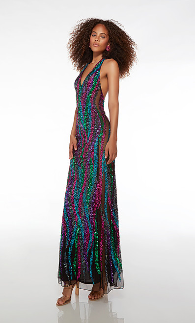 Alyce Paris 61584 Hand Beaded Sequins Halter Neck Dress