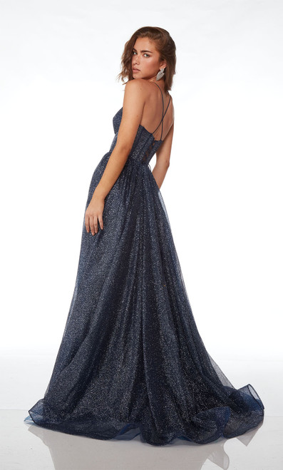 Alyce Paris 61600 Glitter Tulle Plunging Neck A-line Dress