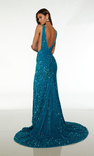 Alyce Paris 61619 Plush Sequins Plunging Neckline Long Dress