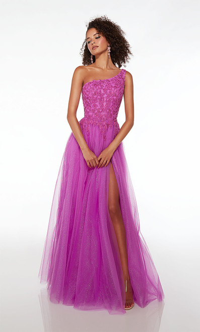 Alyce Paris 61624 Lace Glitter Tulle One Shoulder Long Dress