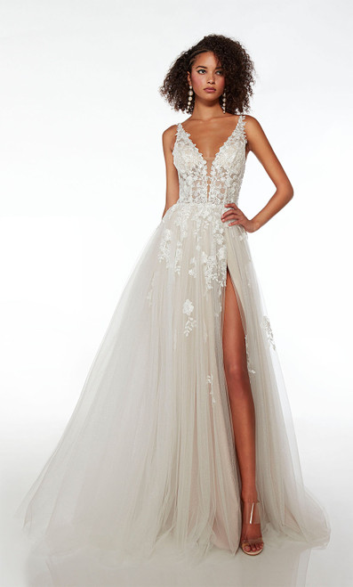 Alyce Paris 61722 Lace Glitter Tulle Plunging Neckline Dress