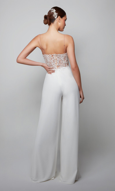 Alyce Paris 70017 Stretch Georgette V-neck Wide Leg Jumpsuit