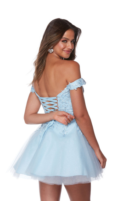 Alyce Paris 3156 Tulle Lace Off Shoulder A-line Short Dress