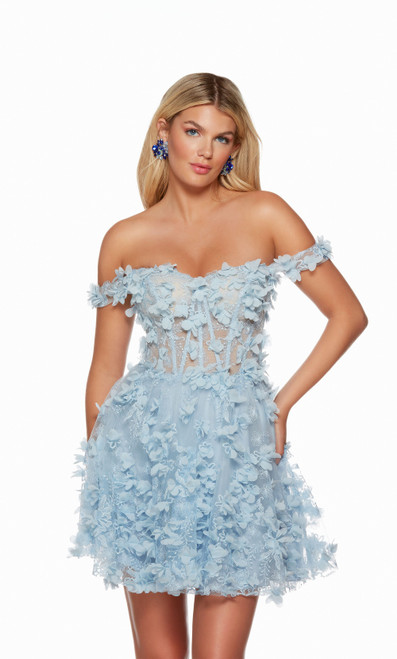 Alyce Paris 3172 Tulle Lace Off Shoulder A-line Short Dress