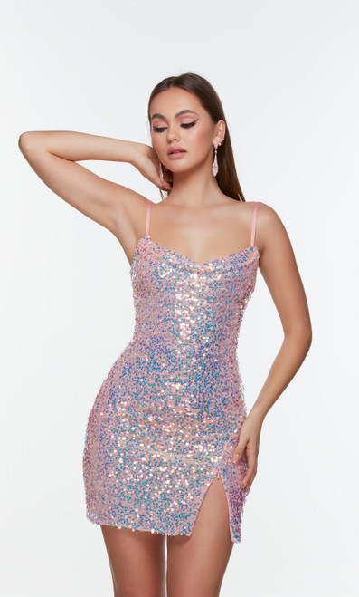 Alyce Paris 4547 Sequins Cowl Neck Straight Short Dress