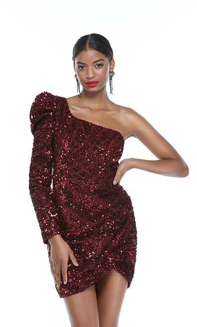 Alyce Paris 4539 Sequins One Shoulder Straight Short Dress