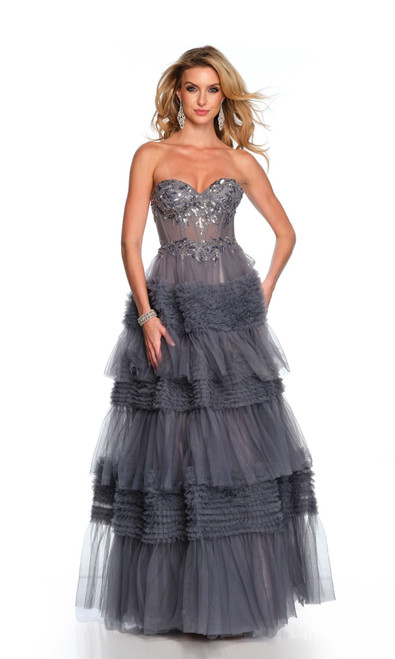 Dave & Johnny 11667 Strapless Ruffle Layered Tulle Ball Gown