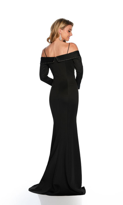 Dave & Johnny 11434 Long Sleeves V-neck Long Fitted Dress