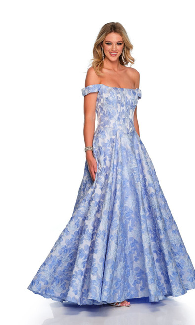 Dave & Johnny 11506 Off The Shoulder Straps Print Ball Gown