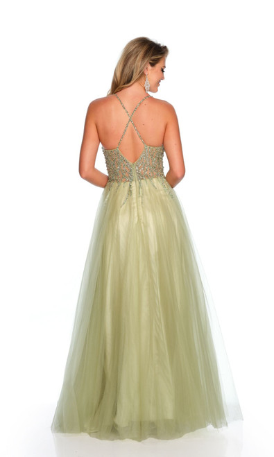 Dave & Johnny 11202 Low V-neck Tulle Sleeveless Ball Gown