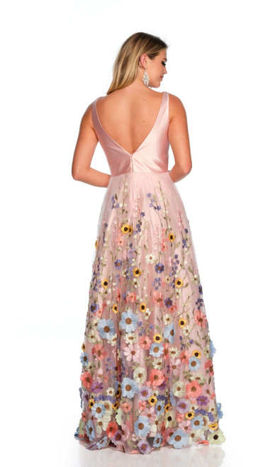 Dave & Johnny 11488 Floral Embroidery Low V-neck Ball Gown