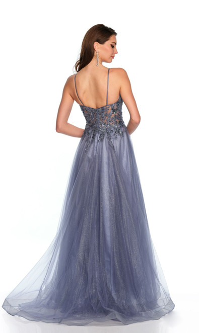 Dave & Johnny 11519 Sheer Embellished Glitter Tulle Dress