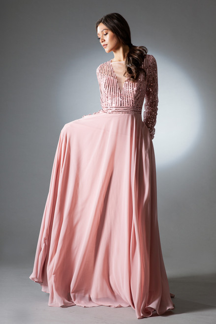 Amelia Couture 7036 Chiffon Embellishments Long Sleeve Dress