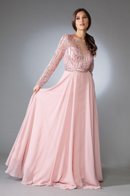 Amelia Couture 7036 Chiffon Embellishments Long Sleeve Dress