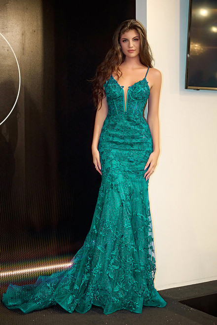 Portia and Scarlett PS24504X Beaded Lace V-Neck Long Dress