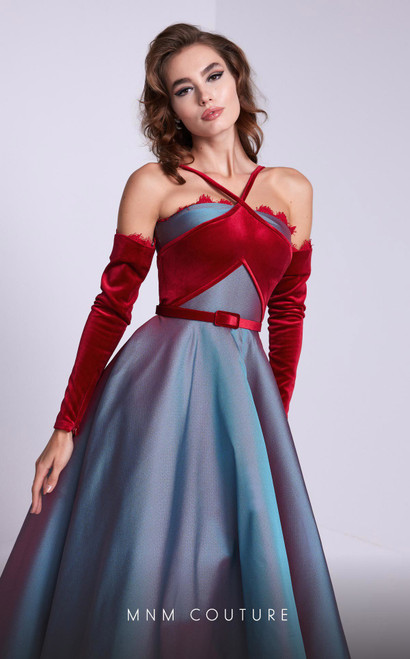 MNM Couture N0560 V-Neck Off Shoulder Sleeve Dress