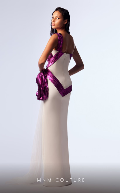 MNM Couture G1741 Straight Neckline One Should Long Dress