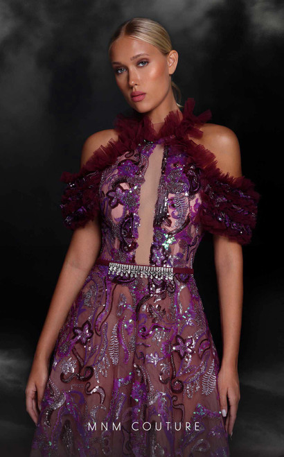 MNM Couture K4122 Illusion High Neckline Long Dress