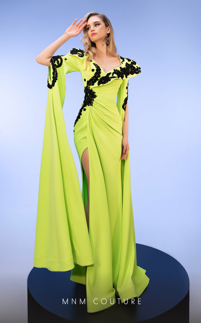 MNM Couture F02802 V-neckline Long Sleeves Long Dress