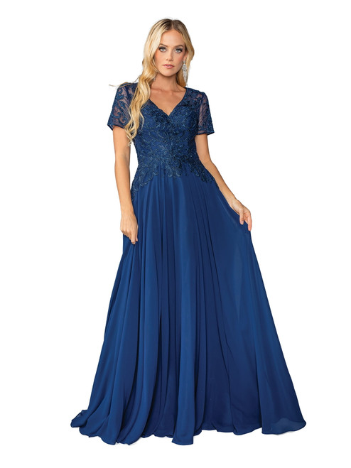 Dancing Queen 4445 Lace Embellished Bodice Short Sleeve Gown