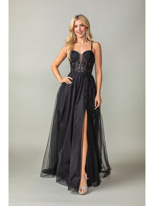 Dancing Queen 4393 Tulle Embellished Bodice Sleeveless Gown