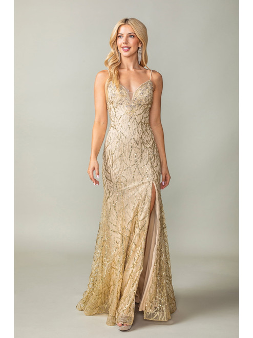 Dancing Queen 4358 Embellished Spaghetti Straps Mermaid Gown