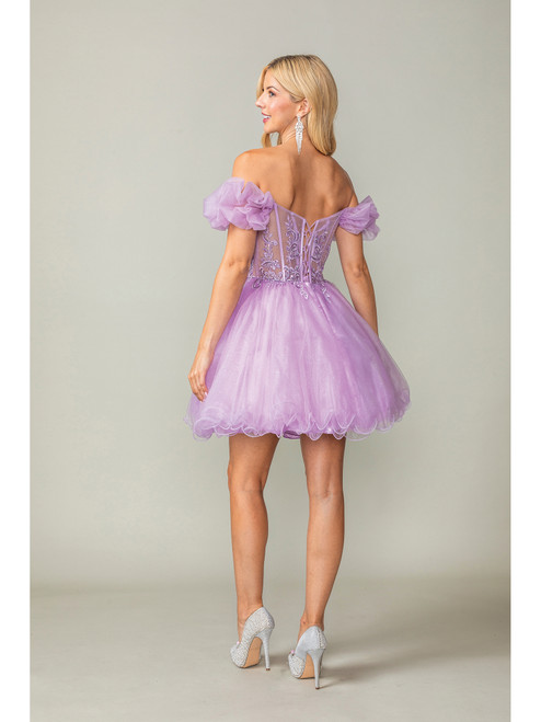 Dancing Queen 3379 Tulle Embroidered Puff Sleeve Short Dress