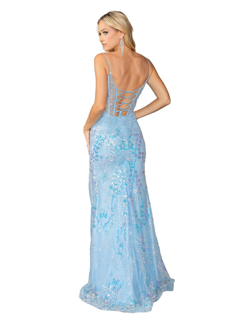 Dancing Queen 4422 Embellished Sheer Beaded Corset Long Gown