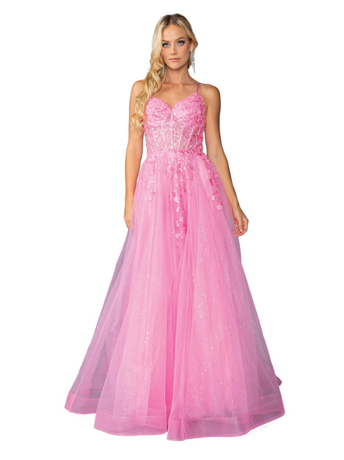 Dancing Queen 4421 Lace Applique Bodice Glitter Ballgown