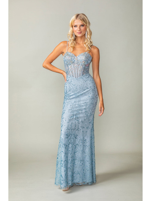 Dancing Queen 4417 Embroidered Sheath Spaghetti Straps Gown