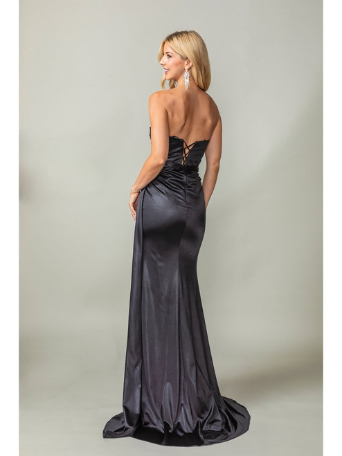 Dancing Queen 4414 Satin Sweetheart Neckline High Slit Gown