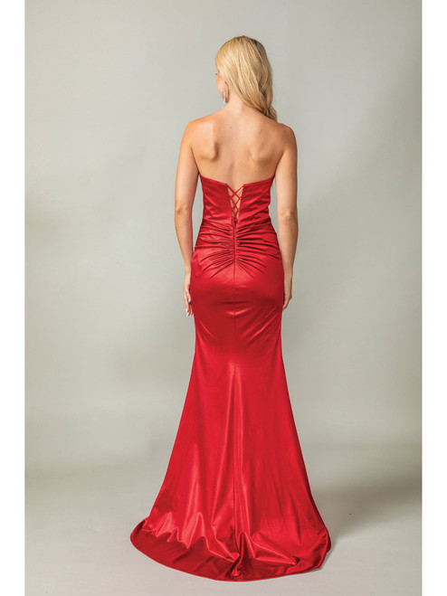 Dancing Queen 4407 Embellished Bustline Ruched Satin Gown