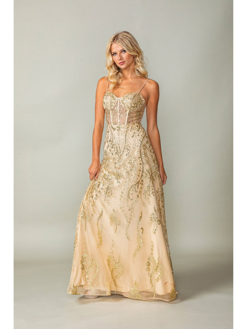 Dancing Queen 4359 Floral Embroidery Sequined Sheath Gown