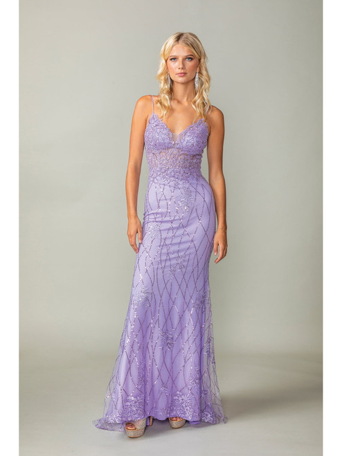 Dancing Queen 4371 Sequined Lace V-neck Sleeveless Gown