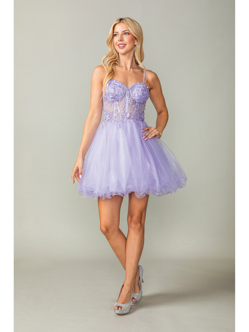 Dancing Queen 3382 Glitter Accents Lace Bodice Short Dress