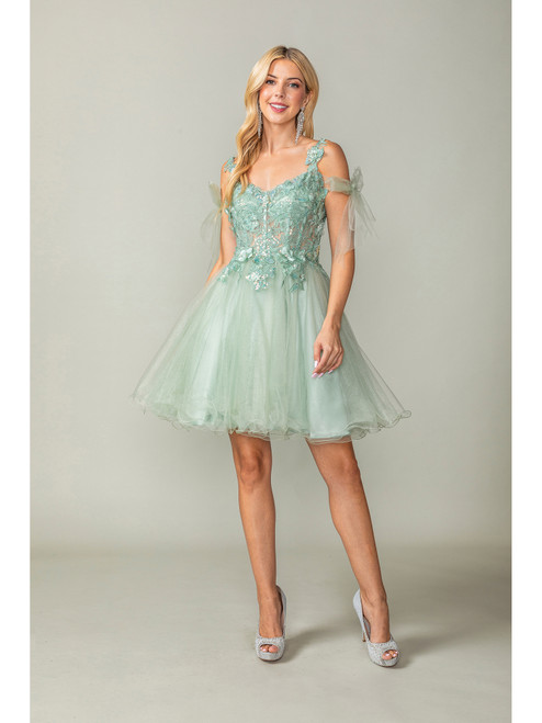Dancing Queen 3365 Embroidered Corset Bodice Short Dress