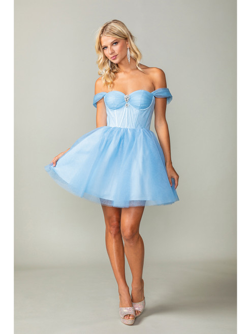 Dancing Queen 3394 Off-Shoulder Corset Bodice Short Dress