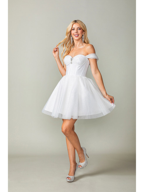 Dancing Queen 3394 Off-Shoulder Corset Bodice Short Dress