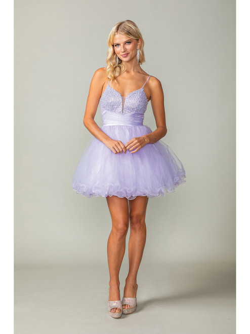 Dancing Queen 3385 Glitter Tulle Sleeveless Short Dress