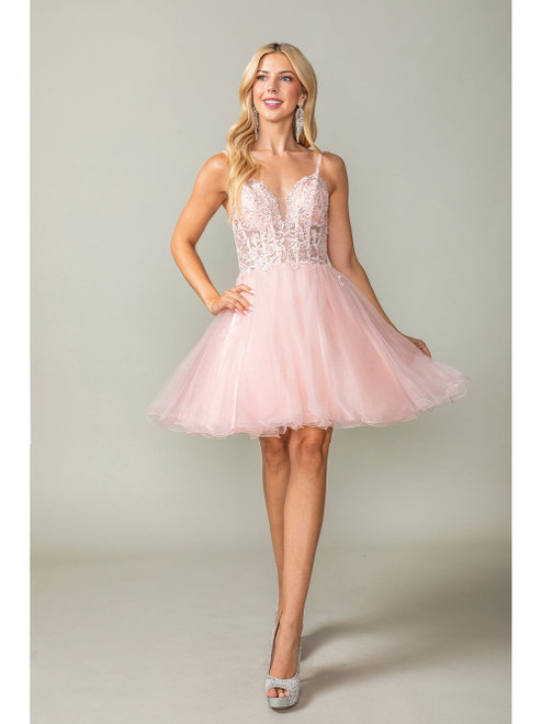 Dancing Queen 3368 Beaded Lace Bodice Tulle Short Dress